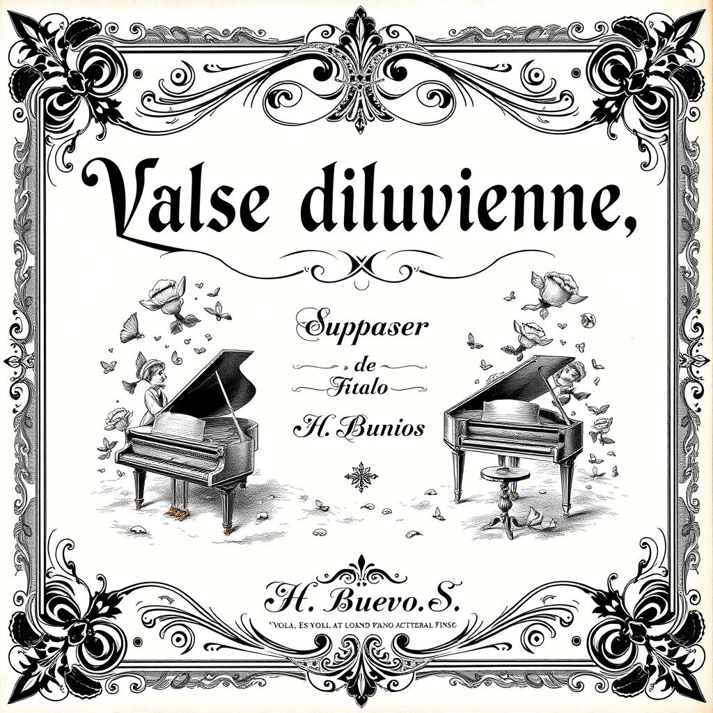 A beautifully crafted vintage black and white sheet music cover for a piano and vocal piece