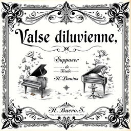 A beautifully crafted vintage black and white sheet music cover for a piano and vocal piece