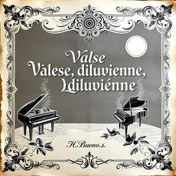 A beautifully crafted vintage black and white sheet music cover for a piano and vocal piece