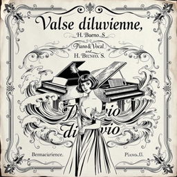 An exquisite vintage black and white sheet music cover for a piano and vocal piece