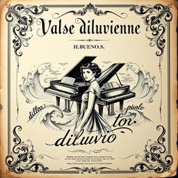 An exquisite vintage black and white sheet music cover for a piano and vocal piece