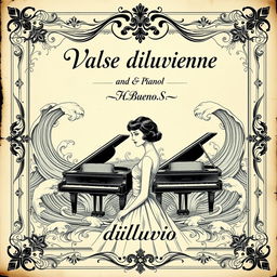An exquisite vintage black and white sheet music cover for a piano and vocal piece