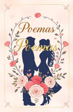 A beautifully illustrated cover of a love poems book titled 'Poemas', featuring a romantic background of soft pastel colors blending harmoniously