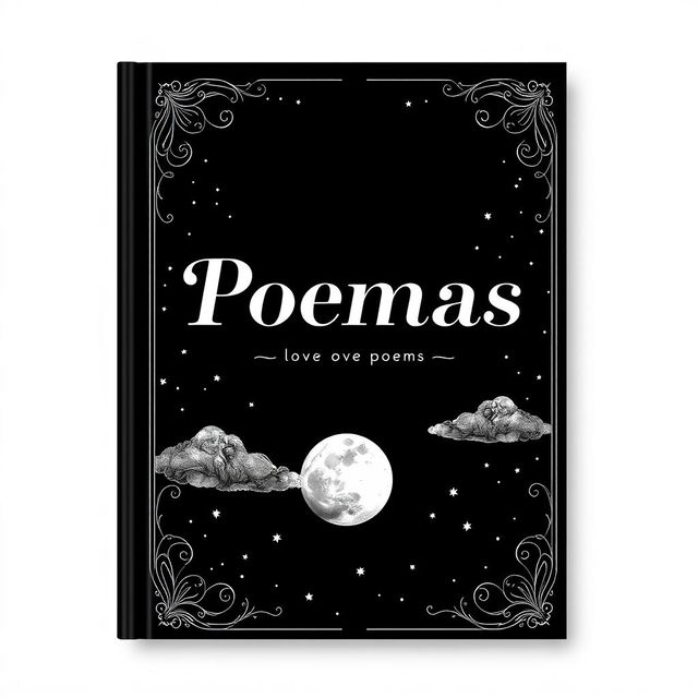 A strikingly elegant cover design for a love poems book titled 'Poemas'