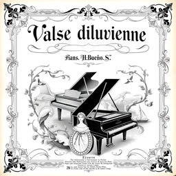 An elegant vintage black and white sheet music cover for a piano and vocal piece, featuring the title 'Valse diluvienne' prominently displayed once at the top in a classic, ornate font