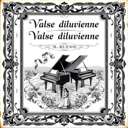 An elegant vintage black and white sheet music cover for a piano and vocal piece, featuring the title 'Valse diluvienne' prominently displayed once at the top in a classic, ornate font