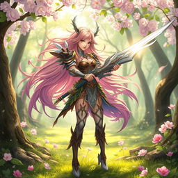 A female Spring Eladrin, characterized by her ethereal beauty and graceful movements