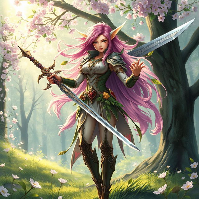 A female Spring Eladrin, characterized by her ethereal beauty and graceful movements
