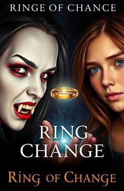 A captivating close-up cover for the book titled 'Ring of Change', featuring two girls who have exchanged bodies