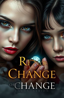 A close-up cover for a book titled 'Ring of Change', featuring a beautiful vampire girl and an ordinary girl who have exchanged bodies