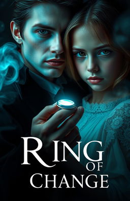 A close-up cover for a book titled 'Ring of Change', featuring a beautiful vampire girl and an ordinary girl who have exchanged bodies