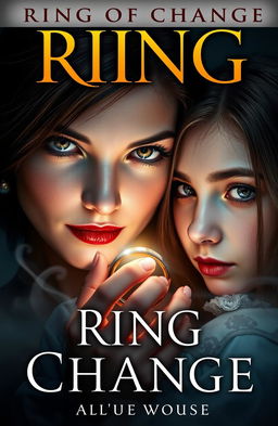 A close-up cover for a book titled 'Ring of Change', featuring a beautiful vampire girl and an ordinary girl who have exchanged bodies