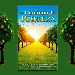 A captivating book cover design for 'O Caminho da Riqueza: Estratégias para Construir Seu Futuro Financeiro', featuring a lush, green pathway that symbolizes a journey towards wealth