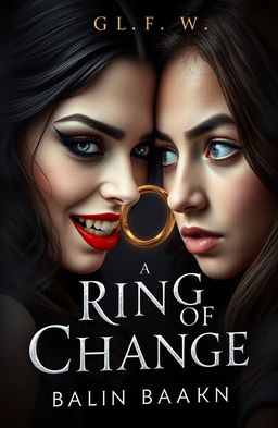A captivating book cover design for 'Ring of Change', featuring a close-up of two girls exchanging bodies