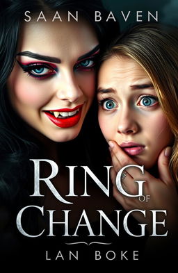 A captivating book cover design for 'Ring of Change', featuring a close-up of two girls exchanging bodies