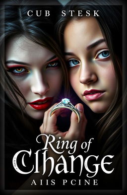 A captivating book cover design featuring a close-up view of two girls, one a beautiful vampire with seductive features and the other a regular girl, as they exchange bodies