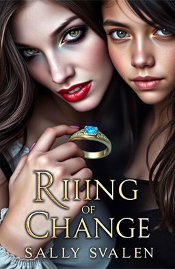 A captivating book cover design featuring a close-up view of two girls, one a beautiful vampire with seductive features and the other a regular girl, as they exchange bodies