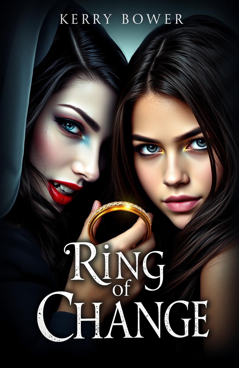 A captivating book cover design featuring a close-up view of two girls, one a beautiful vampire with seductive features and the other a regular girl, as they exchange bodies