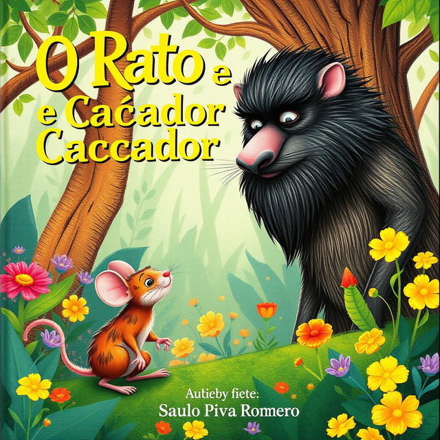 Um ratinho corajoso em uma floresta mágica, explorando seu ambiente com um olhar curioso