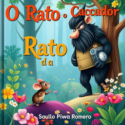 Um ratinho corajoso em uma floresta mágica, explorando seu ambiente com um olhar curioso