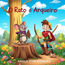 A captivating illustration for a children's book titled 'O Rato e o Arqueiro' by Saulo Piva Romero