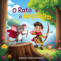 A captivating illustration for a children's book titled 'O Rato e o Arqueiro' by Saulo Piva Romero