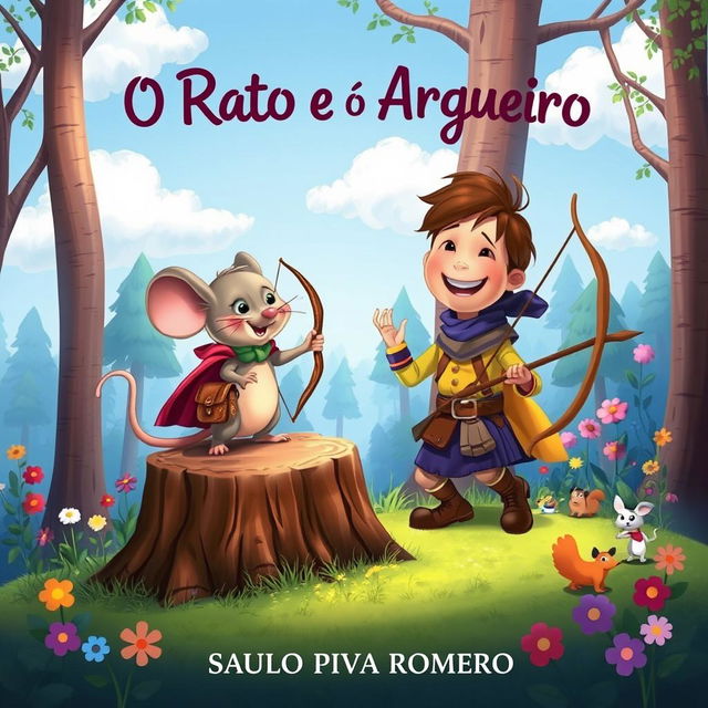 A captivating illustration for a children's book titled 'O Rato e o Arqueiro' by Saulo Piva Romero