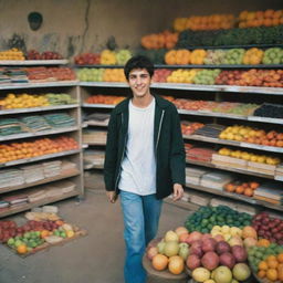 An Iranian teenager, turning away from seeing his friend consume and smoke addicting substances, walks towards his colorful fruits and books. He is happy.