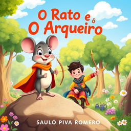 An enchanting illustration for a children's book titled 'O Rato e o Arqueiro' by Saulo Piva Romero