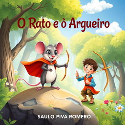 An enchanting illustration for a children's book titled 'O Rato e o Arqueiro' by Saulo Piva Romero