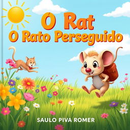 A whimsical illustration for a children's book titled 'O Rato Perseguido' by Saulo Piva Romero
