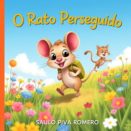 A whimsical illustration for a children's book titled 'O Rato Perseguido' by Saulo Piva Romero