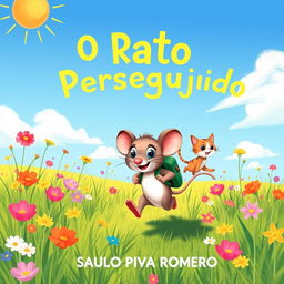 A whimsical illustration for a children's book titled 'O Rato Perseguido' by Saulo Piva Romero