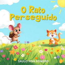 A delightful illustration for a children's book titled 'O Rato Perseguido' by Saulo Piva Romero