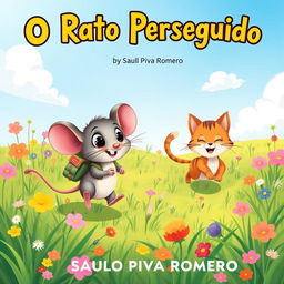 A delightful illustration for a children's book titled 'O Rato Perseguido' by Saulo Piva Romero