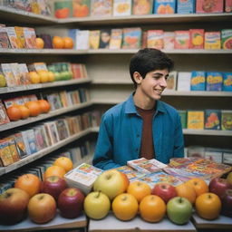 An Iranian teenager, turning away from seeing his friend consume and smoke addicting substances, walks towards his colorful fruits and books. He is happy.