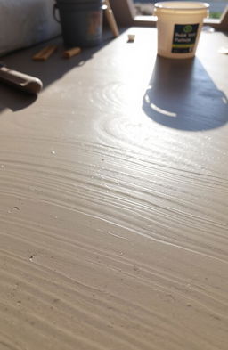 A close-up view of a freshly poured cement slab, showcasing the smooth, grey surface with subtle textures and grain patterns