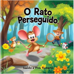 A captivating and colorful illustration for a children's book titled "O Rato Perseguido" by Saulo Piva Romero