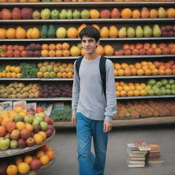 An Iranian teenager, turning away from seeing his friend consume and smoke addicting substances, walks towards his colorful fruits and books. He is happy.