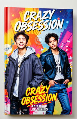 A captivating book cover for 'Crazy Obsession' featuring two members of Stray Kids, Hanjisung and Lee Minho