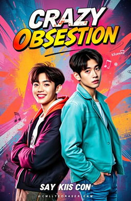 A captivating book cover for 'Crazy Obsession' featuring two members of Stray Kids, Hanjisung and Lee Minho