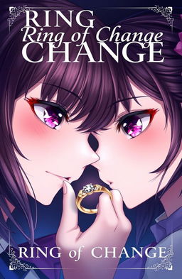 A captivating cover illustration for a book titled 'Ring of Change', featuring two girls who have swapped bodies