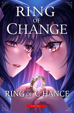 A captivating cover illustration for a book titled 'Ring of Change', featuring two girls who have swapped bodies