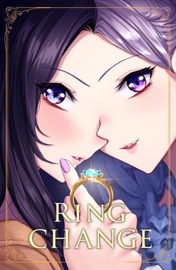 A captivating cover illustration for a book titled 'Ring of Change', featuring two girls who have swapped bodies