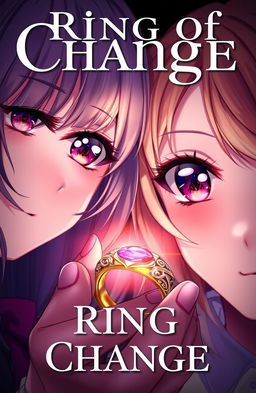 A captivating cover illustration for a book titled 'Ring of Change', featuring two girls who have swapped bodies