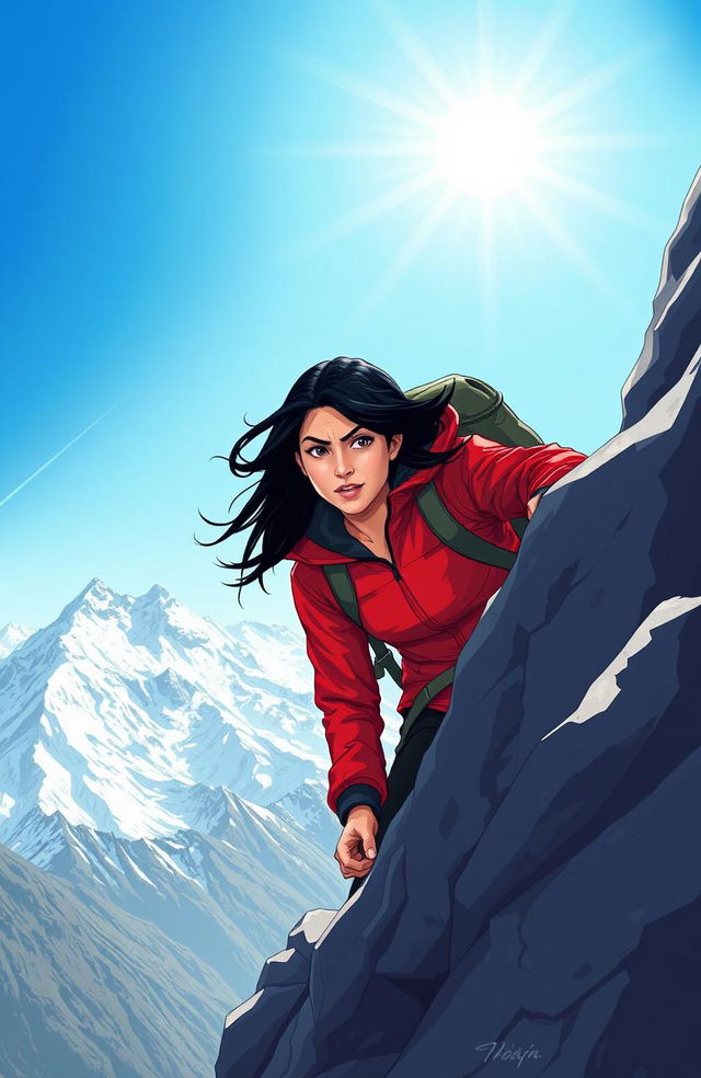 A powerful illustration of courage displayed by a person climbing a steep mountain