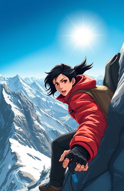 A powerful illustration of courage displayed by a person climbing a steep mountain