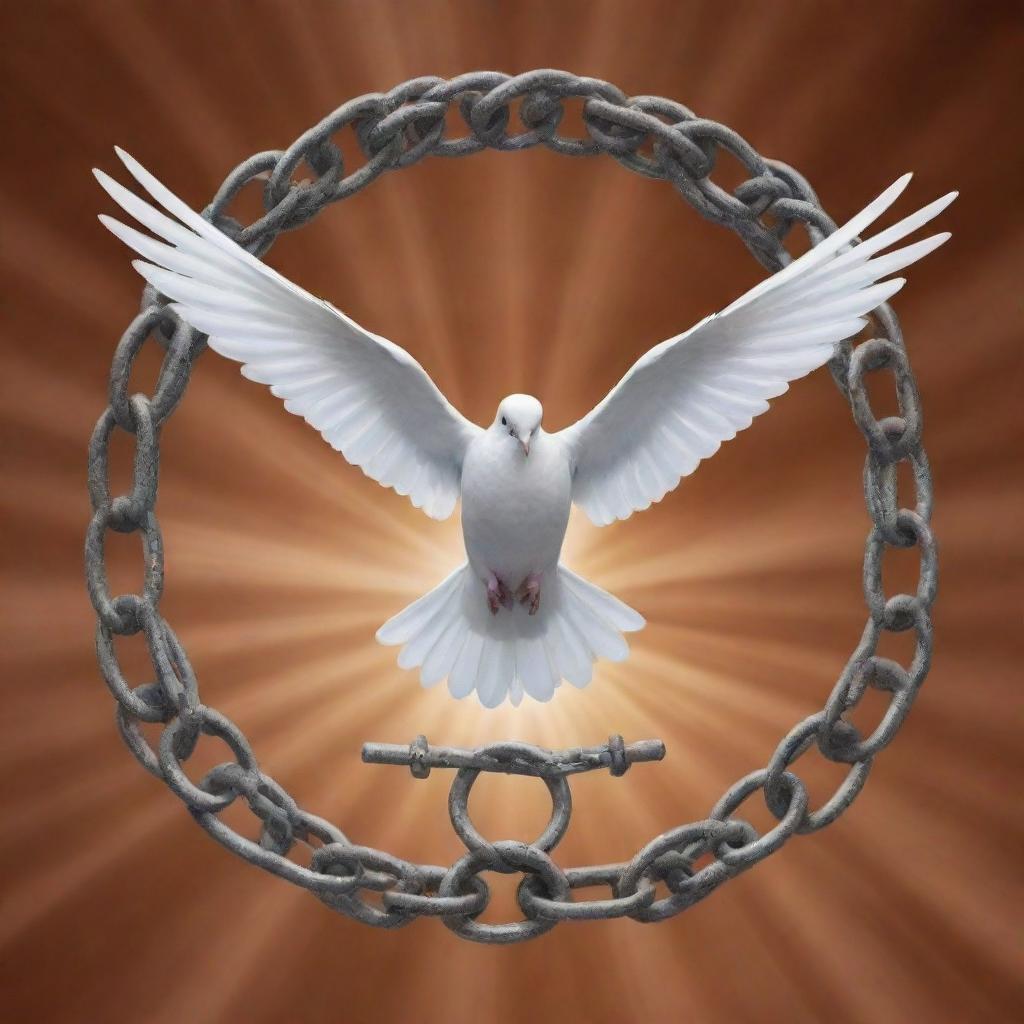 A powerful symbolic image conveying the message of 'prevention of violence'. Express it via harmonious elements like doves, broken chains, and rays of hope.