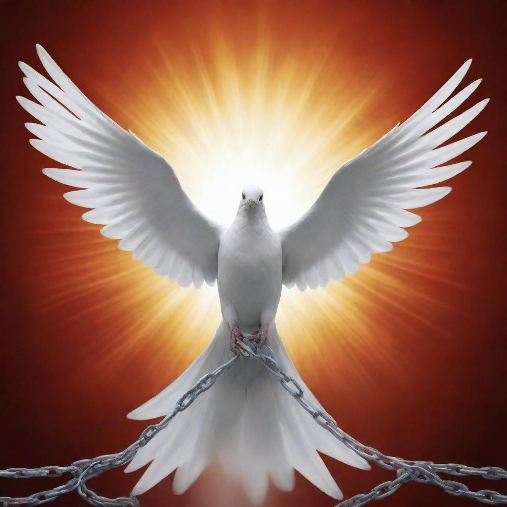 A powerful symbolic image conveying the message of 'prevention of violence'. Express it via harmonious elements like doves, broken chains, and rays of hope.