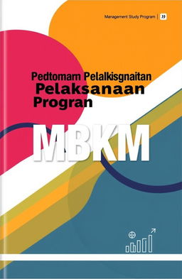 A sleek and professional book cover design for a guidebook on the implementation of the MBKM (Merdeka Belajar Kampus Merdeka) program for the Management Study Program